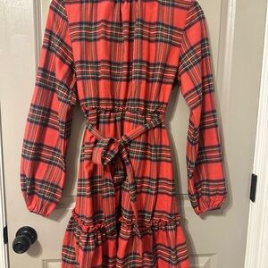 Cupshe Red Plaid Long Sleeve Dress